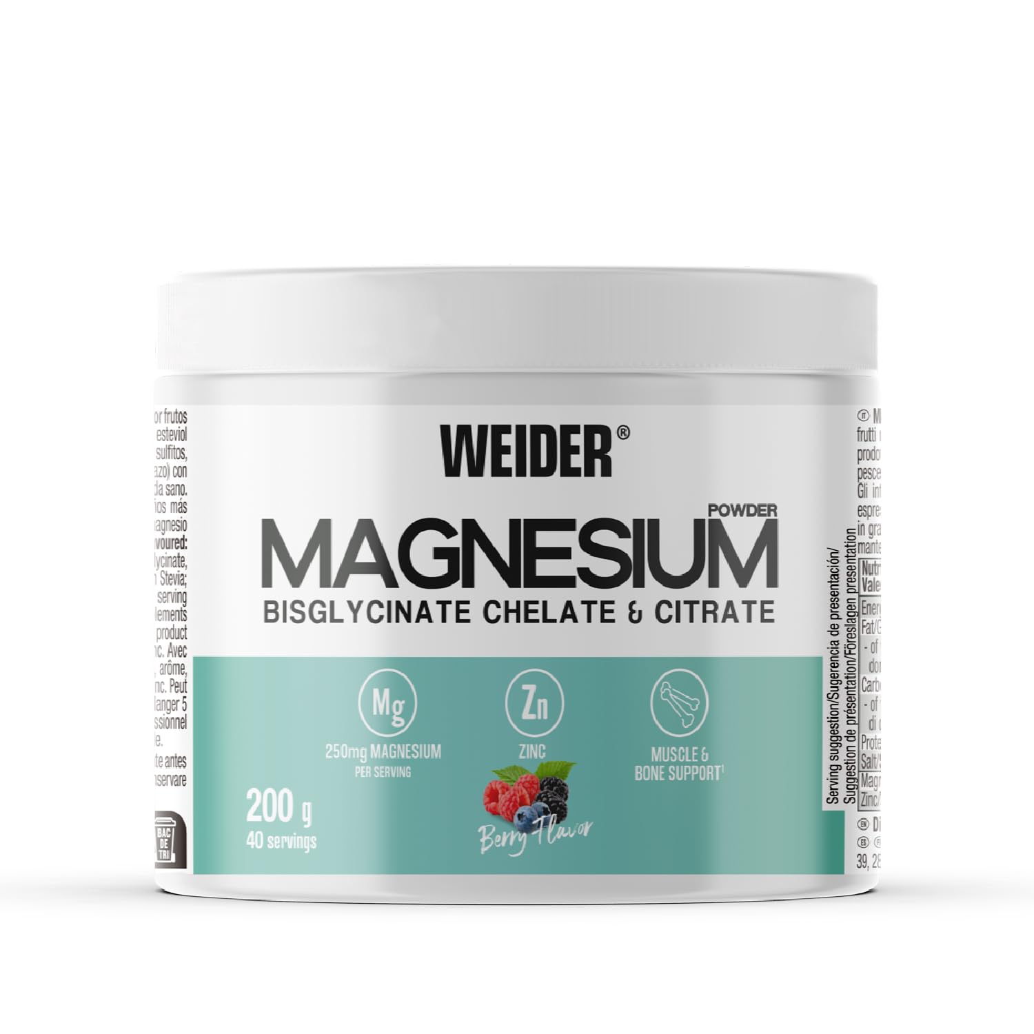 Magnesium Powder · Frutos rojos, 200 g · 40 dosis