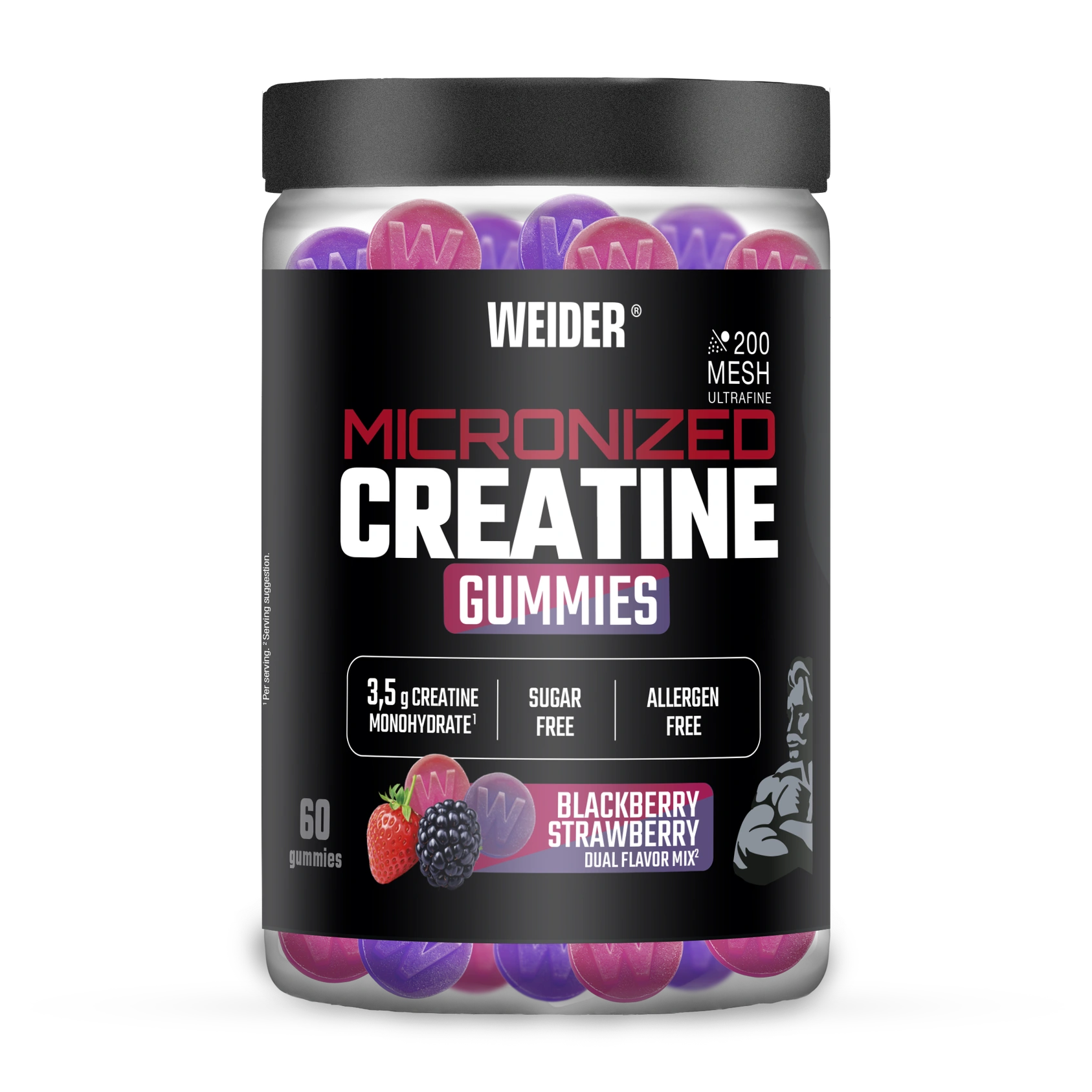 Micronized Creatine Gummies Sabor DUO Fresa-Mora, con 3,5g cre, 60 gominolas